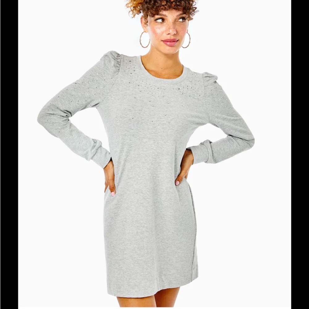 NWT Lilly Pulitzer Jansen Dress “Heathered seaside gray” Size Large